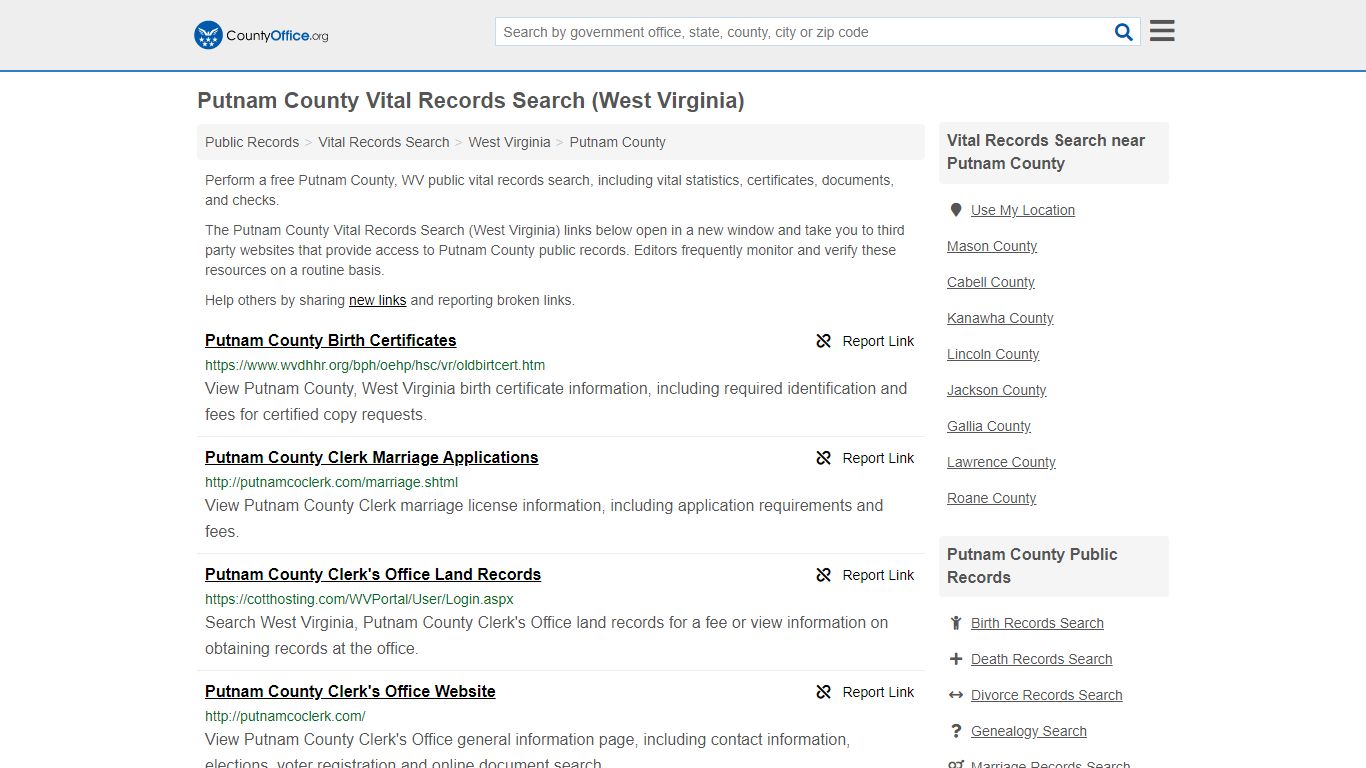 Vital Records Search - Putnam County, WV (Birth, Death ...